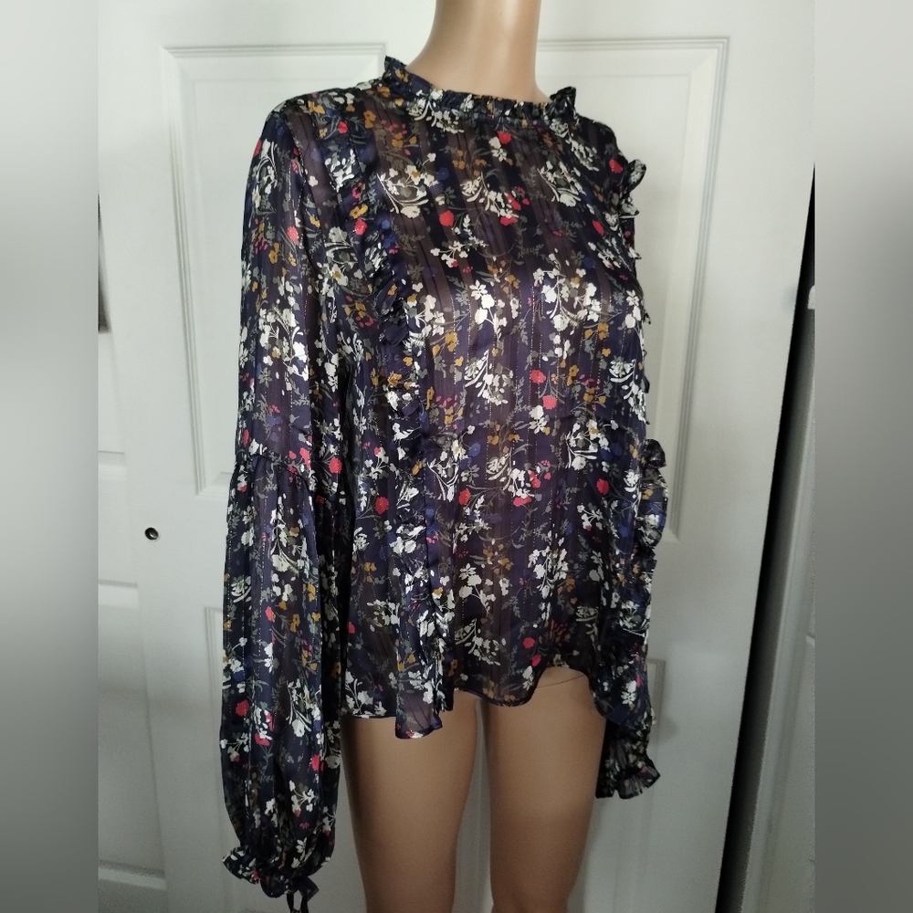 Royal Floral Print Sheer Blouse Medium